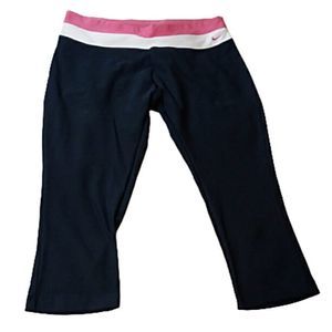 Nike women's black, pink and white dri fit cropped leggings size M